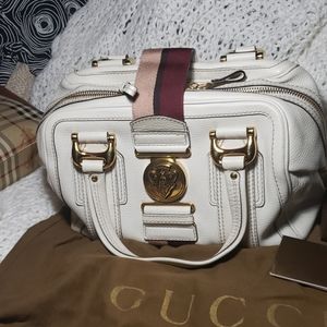 Authentic gucci white leather aviatrix handbag